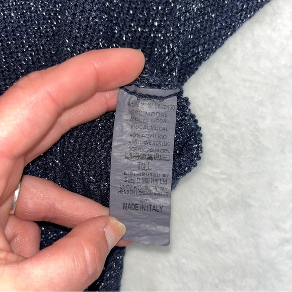 Suzy D London FLORENTINE V NECK SPARKLE BATWING KNIT Sweater Navy Sz LG - Picture 10 of 12